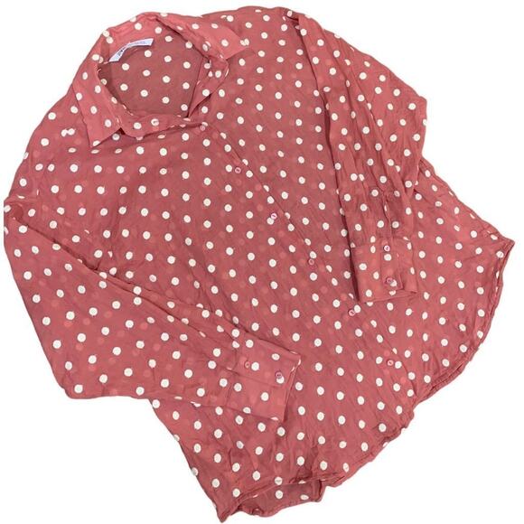 Zara Tops - Zara Women's Pink‎ Polka Dot Long Sleeve Button-Up Blouse Shirt Size S